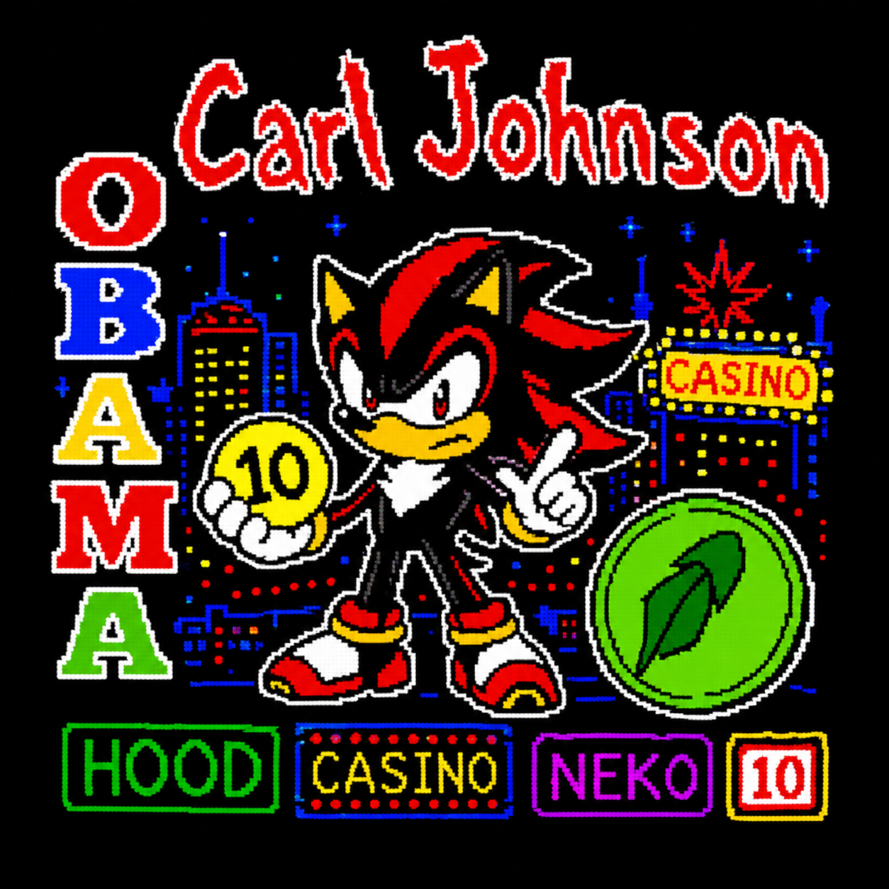 Ugly hand drawn Carl Johnson Obama speed cat hood meme logo